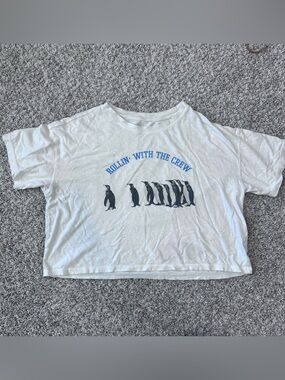 Aerie Penguins Rollin with the Crew cropped short sleeve relaxed soft t shirt